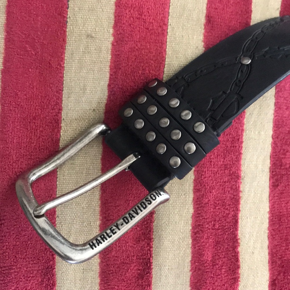Harley Davidson Embossed Black Leather Belt S